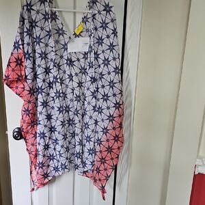 Roberta Roller Rabbit Navy Star-Print Kimono with Coral Ombre Panels